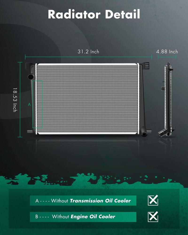 SCITOO بديل رادياتير كامل من الألمنيوم لسيارة ميني كوبر واجن 1.6 لتر 2008 2009 2010 2011 2012 2013 2014 ولسيارة ميني كوبر 1.5 لتر 2014-2015 13167 رادياتير بلاستيكي - Image 2