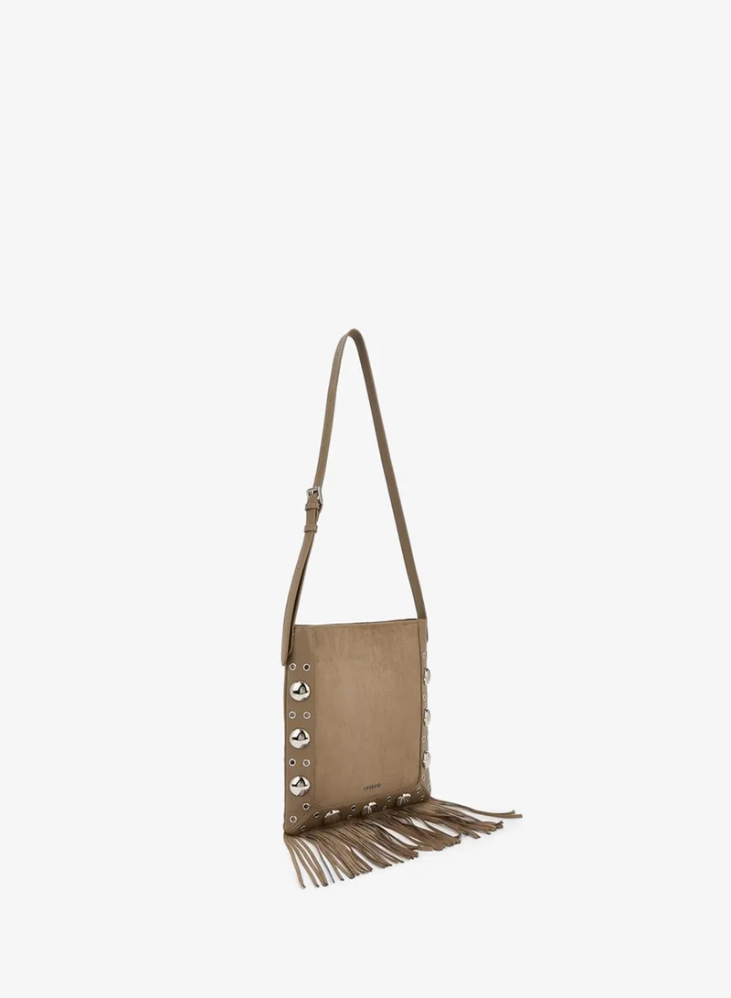 سيليست Studded Shoulder Bag with Fringe Hem