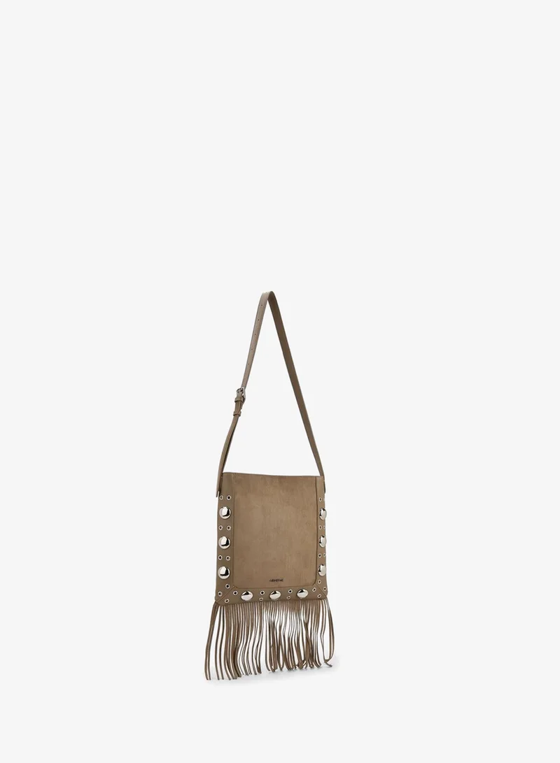 Celeste Beige Studded Shoulder Bag with Fringe Hem for Women | Best Price UAE