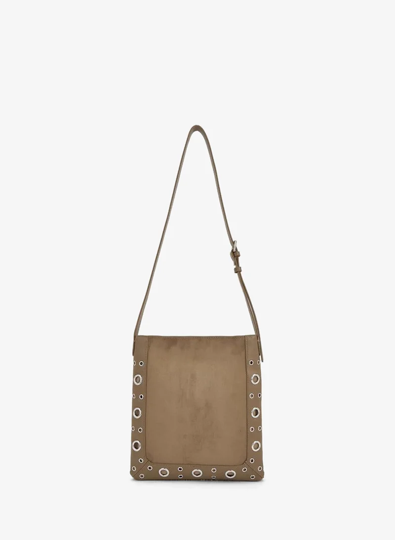 Celeste Beige Studded Shoulder Bag with Fringe Hem for Women | Best Price UAE
