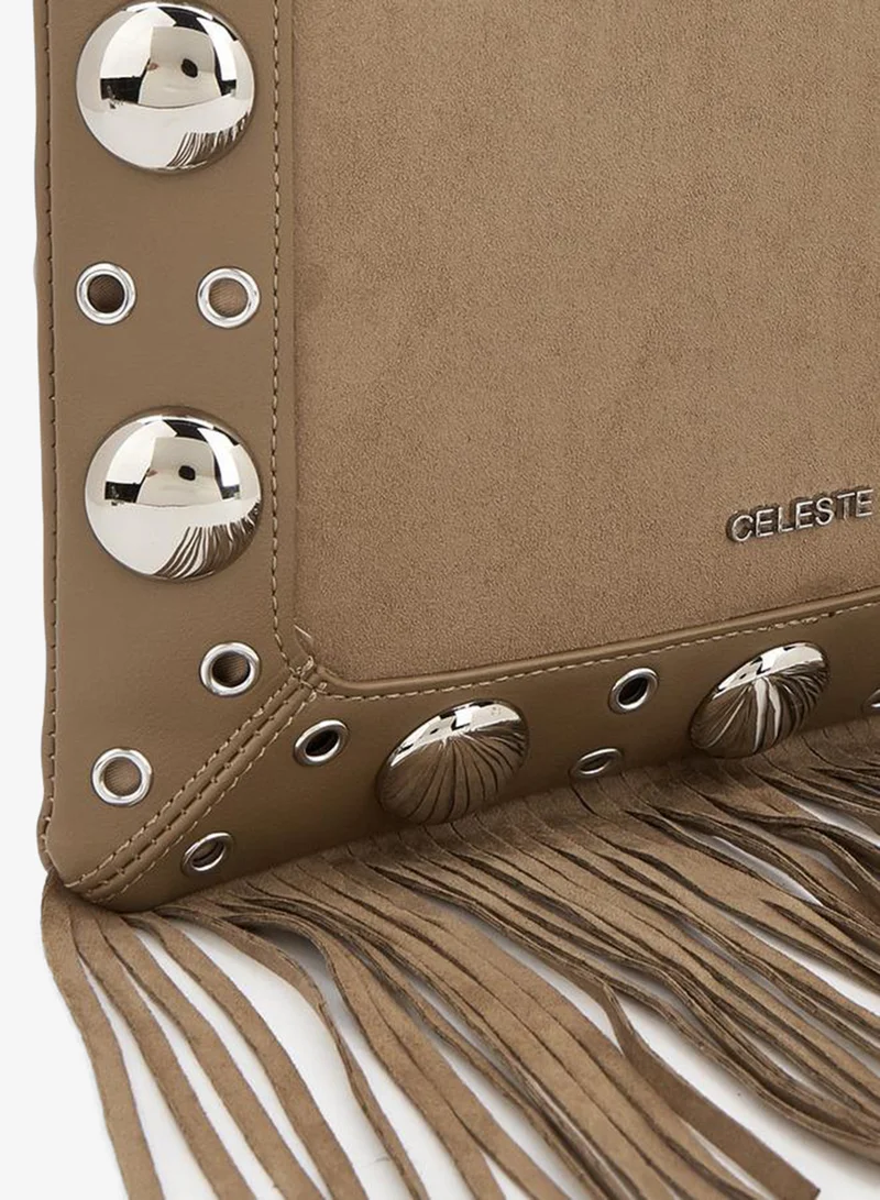 Celeste Beige Studded Shoulder Bag with Fringe Hem for Women | Best Price UAE