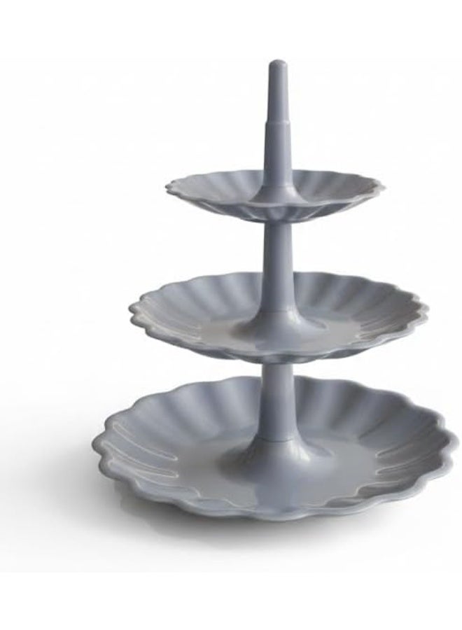3-Tier Plastic Kahk & Pastry Stand – Large Size, 35cm Height, Easy Assembly HR (Gray) - Image 3