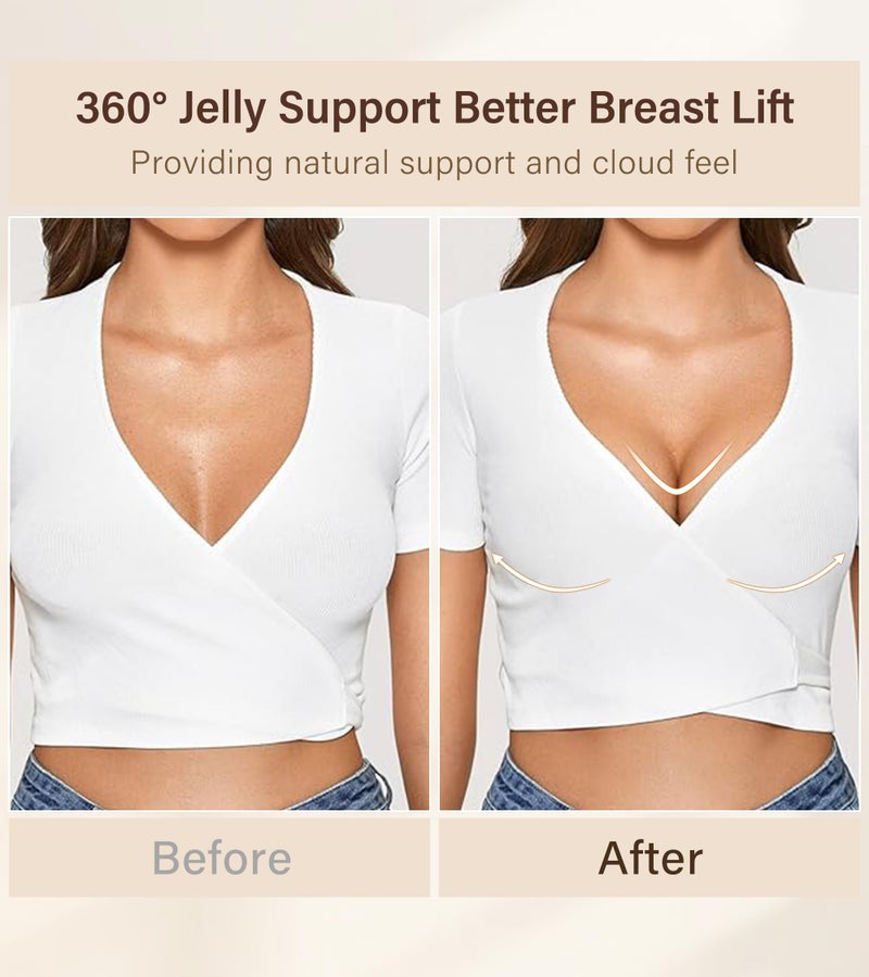 DEANGELMON Seamless Bras for Women No Underwire Comfortable Push Up Bra V Neck Wireless Bralette Full Coverage Wire Free Black Medium - Image 5