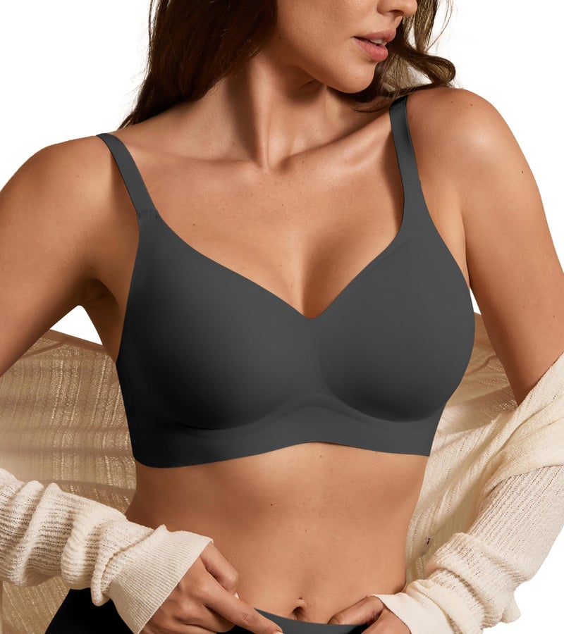 DEANGELMON Seamless Bras for Women No Underwire Comfortable Push Up Bra V Neck Wireless Bralette Full Coverage Wire Free Black Medium - Image 1