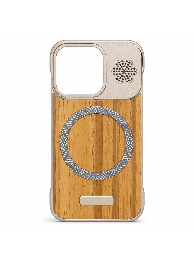 Iphone 16 Pro Wood-Texture Magnetic Protective Case for Apple iPhone 16 Pro – Shockproof Slim Cover, Gold and Brown