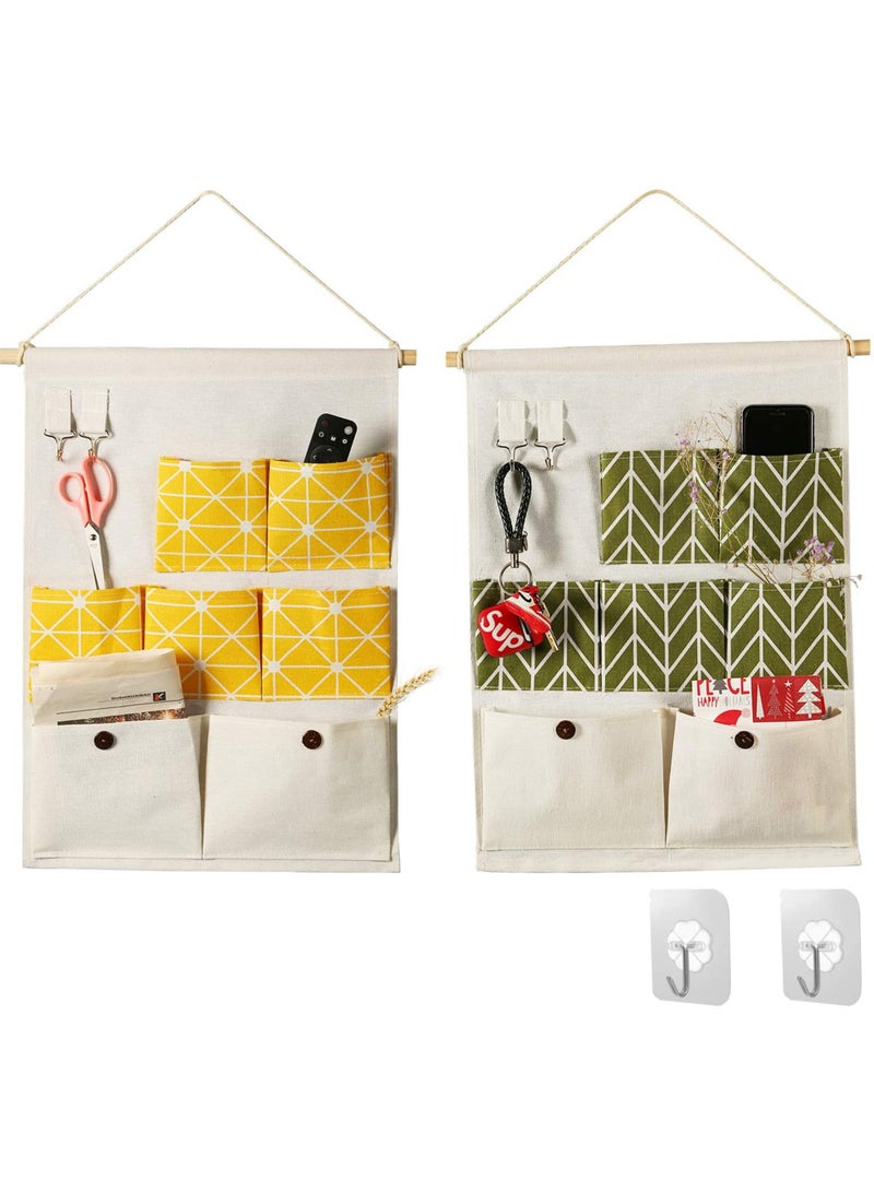 KASTWAVE Organizer Storage, Hanging Organizer Storage, 7 Pockets, for Fabric Wall Door Storage Bag (2 Packs, Yellow+Green) - Image 1