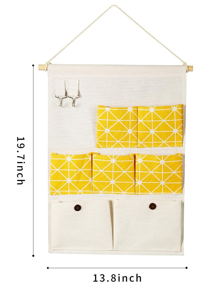 KASTWAVE Organizer Storage, Hanging Organizer Storage, 7 Pockets, for Fabric Wall Door Storage Bag (2 Packs, Yellow+Green) - Image 2
