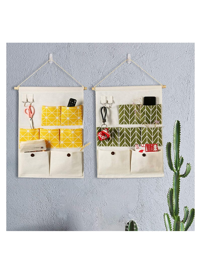 KASTWAVE Organizer Storage, Hanging Organizer Storage, 7 Pockets, for Fabric Wall Door Storage Bag (2 Packs, Yellow+Green) - Image 3