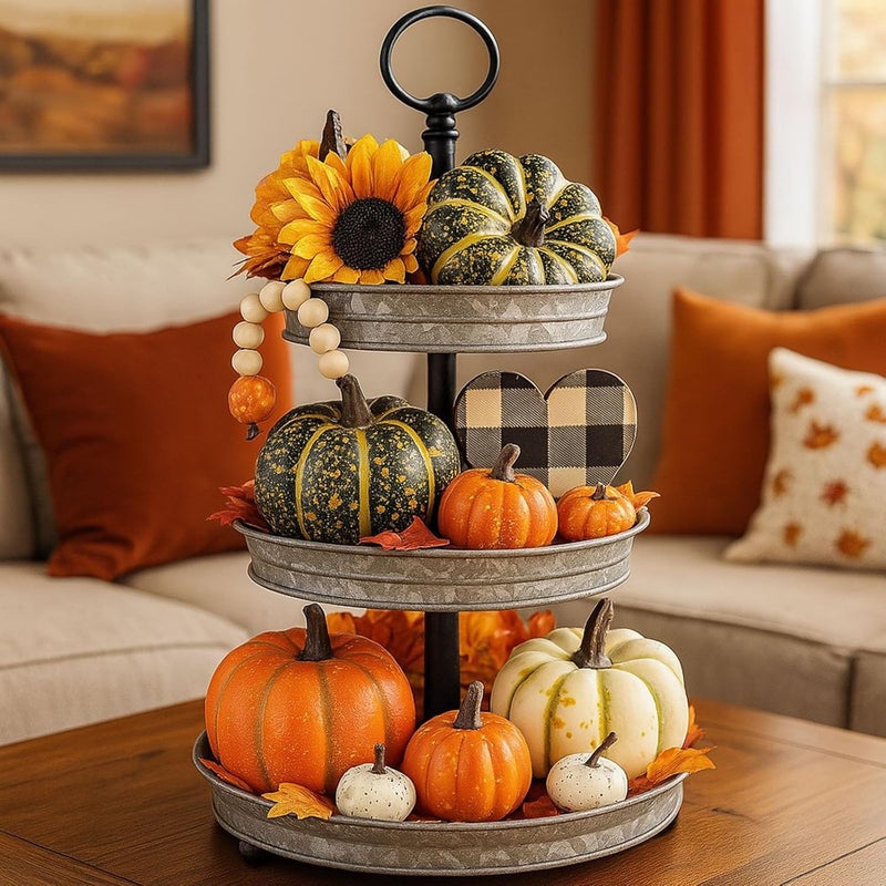 HAKACC 14 PCS Artificial Mixed Pumpkins for Decorating, Fake Pumpkins with 30PCS Fake Maple Leaves Thanksgiving Fall Harvest Decorations for Home, Fall Table Decor - Image 4