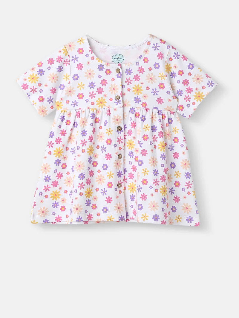 نوتيناتي Girls’ Cotton Top and Pants Set|Floral Printed Top | Solid Pants | 3-24 Months