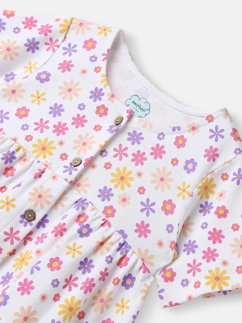 نوتيناتي Girls’ Cotton Top and Pants Set|Floral Printed Top | Solid Pants | 3-24 Months