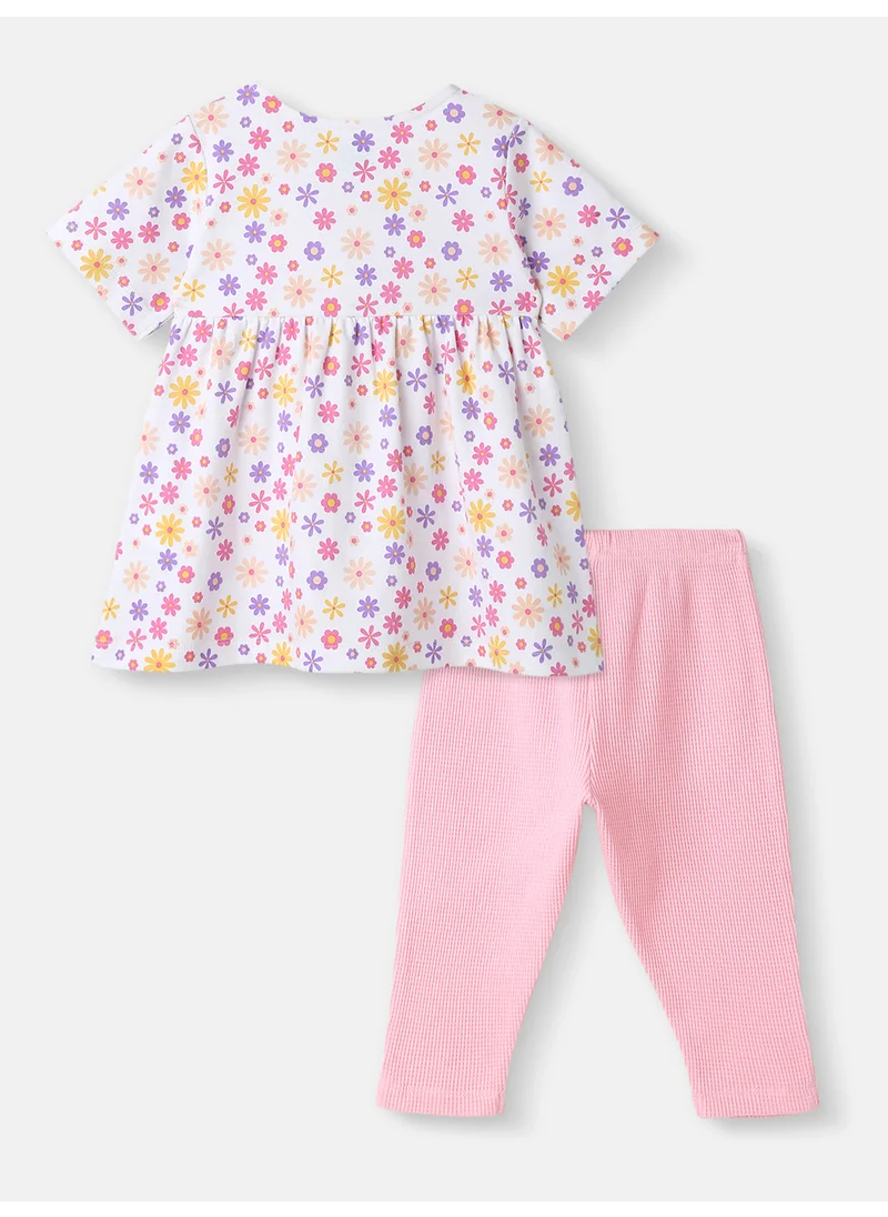 نوتيناتي Girls’ Cotton Top and Pants Set|Floral Printed Top | Solid Pants | 3-24 Months