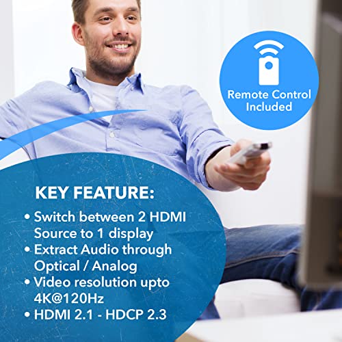 OREI مفتاح OREI 8K HDMI 2.1 4K@120hz 2 في 1 مخرج، مع استخراج الصوت عرض نطاق 48Gbps، مثالي للألعاب والبث (BK-21A) - Image 4
