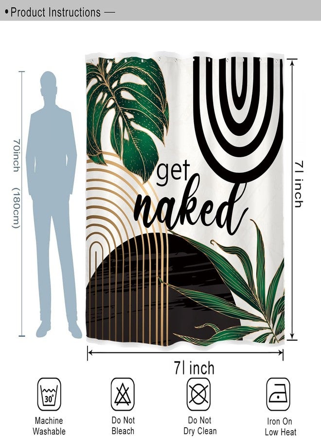 Miyotaa Emerald Green Abstract Shower Curtain Set 71Wx71H Inches Get Naked Minimalist Aesthetic Modern Contemporary Plant Mid Century Polyester Waterproof Bathroom Curtain with 12 Hooks - Image 3