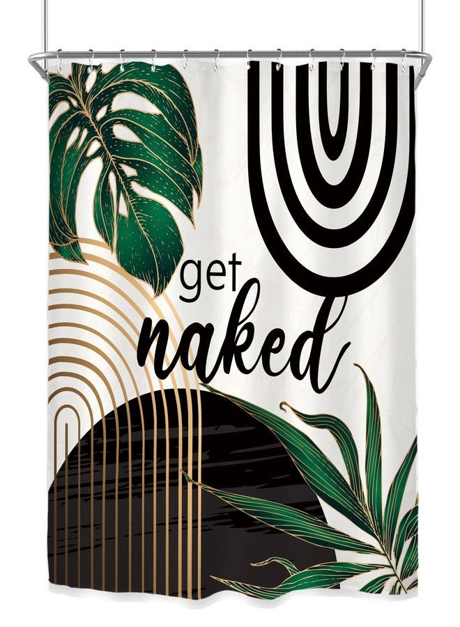 Miyotaa Emerald Green Abstract Shower Curtain Set 71Wx71H Inches Get Naked Minimalist Aesthetic Modern Contemporary Plant Mid Century Polyester Waterproof Bathroom Curtain with 12 Hooks - Image 4