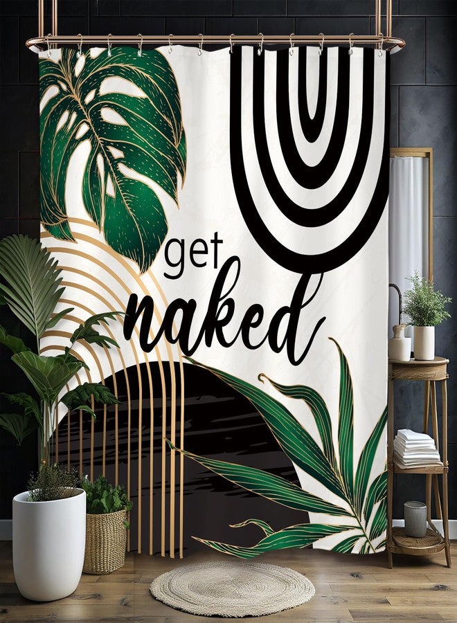 Miyotaa Emerald Green Abstract Shower Curtain Set 71Wx71H Inches Get Naked Minimalist Aesthetic Modern Contemporary Plant Mid Century Polyester Waterproof Bathroom Curtain with 12 Hooks - Image 5