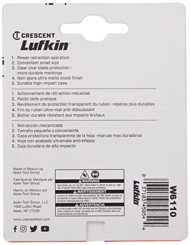 Lufkin Crescent Lufkin 1/4" x 10' Pee Wee Yellow Clad Pocket Tape Measure - W6110 , Black - Image 5