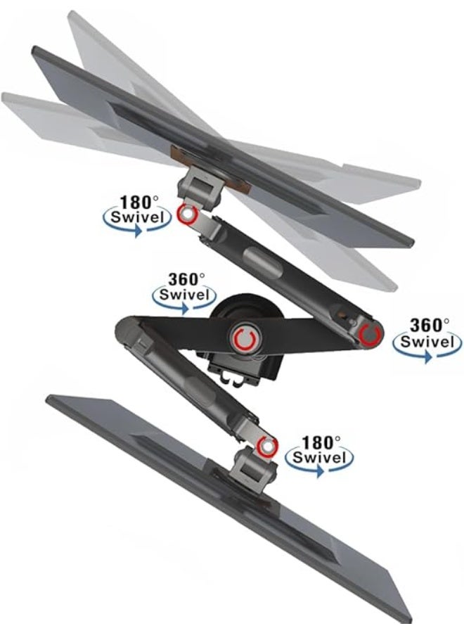 حامل شاشتين مكتبي SYGA NB H180 – بذراع غاز قابل للتعديل – مناسب لشاشات 22 إلى 27 بوصة – يحمل حتى 9 كجم لكل ذراع – أسود - Image 5