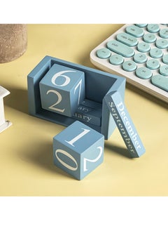 Generic 1 pc blue Wooden Block Calendar Perpetual Calendar, Desk Date Display Office Decor for Desk Stand Up Calendar, Wooden Cubes Calendars for Home School Office Desk Decoration  - Image 2