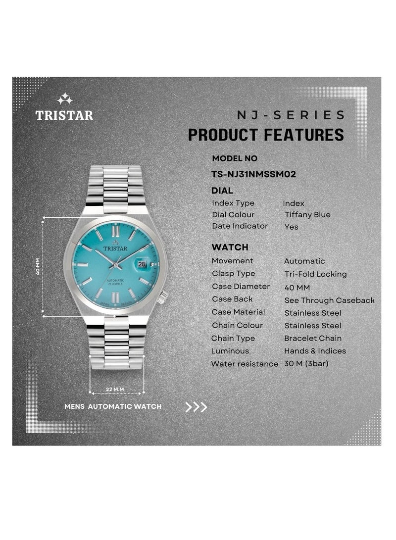 Tristar ساعة تريستار NJ Series للرجال أوتوماتيكية بمينا مؤشر وسوار من الفولاذ المقاوم للصدأ من تيفاني للرجال - Image 5