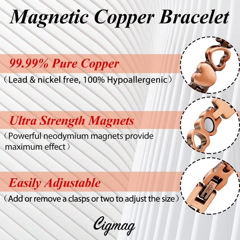 Cigmag Copper Bracelet for Women Ultra Strength Magnetic Bracelet & Ring Solid Pure Copper with Adjustable Tool (Love) - Image 3