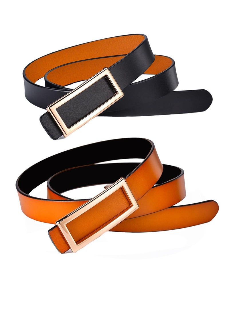 Reversible Leather Belt for Women, 2 Pack Fashion Belts with Gold Buckle, Women's Belt for Jeans, Dress, Pants, 2.3CM (0.9'') Width, Black and Brown - Image 1