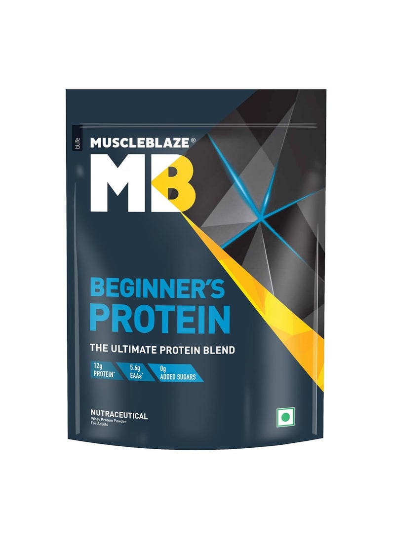 مسل بلايز مسحوق بروتين مصل اللبن (واي بروتين) للمبتدئين من MuscleBlaze، بنكهة الشوكولاتة (1 كجم / 2.2 رطل) | 12 جم بروتين لكل مكيال - Image 1