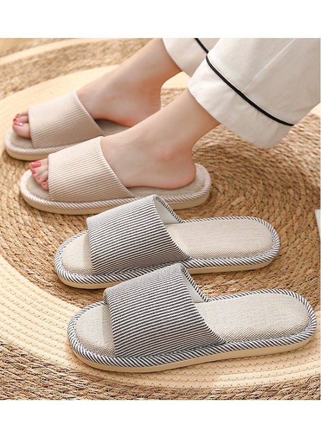 Slippers for Women Men Linen Slippers Open Toe House Shoes Summer Sandals for Indoor Outdoor(Khaki 38/39) - Image 4
