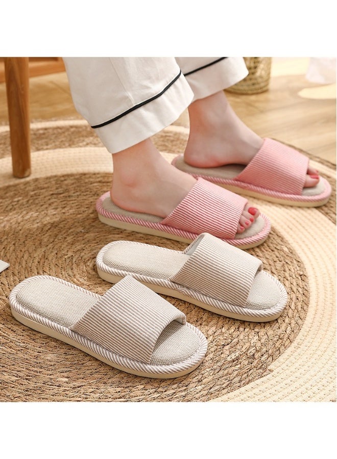 Slippers for Women Men Linen Slippers Open Toe House Shoes Summer Sandals for Indoor Outdoor(Khaki 38/39) - Image 5