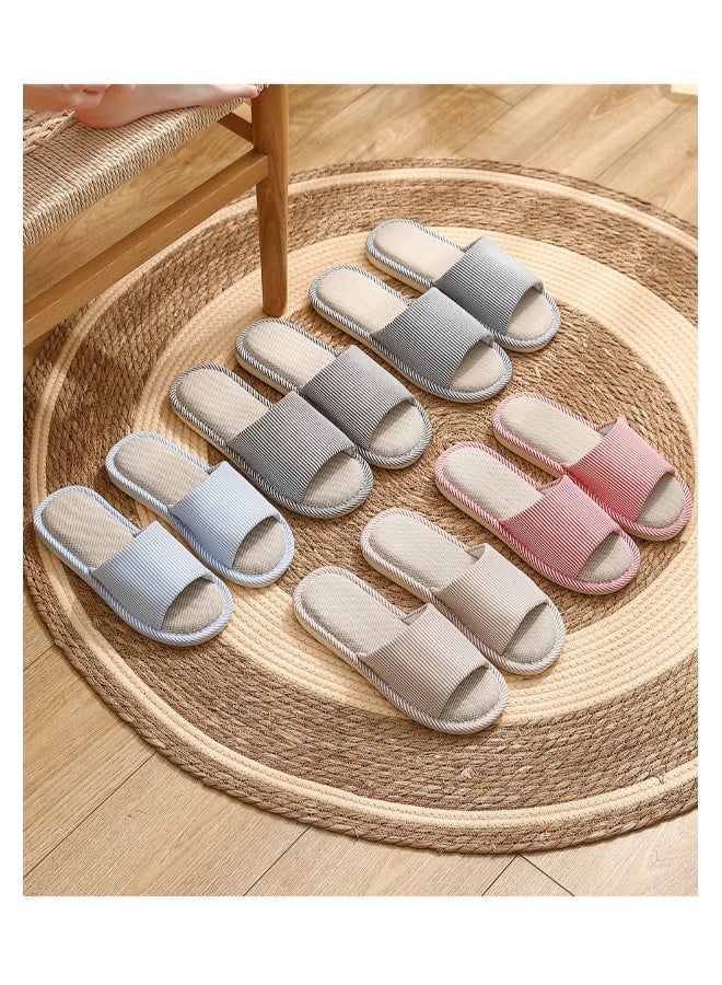 Slippers for Women Men Linen Slippers Open Toe House Shoes Summer Sandals for Indoor Outdoor(Khaki 38/39) - Image 2