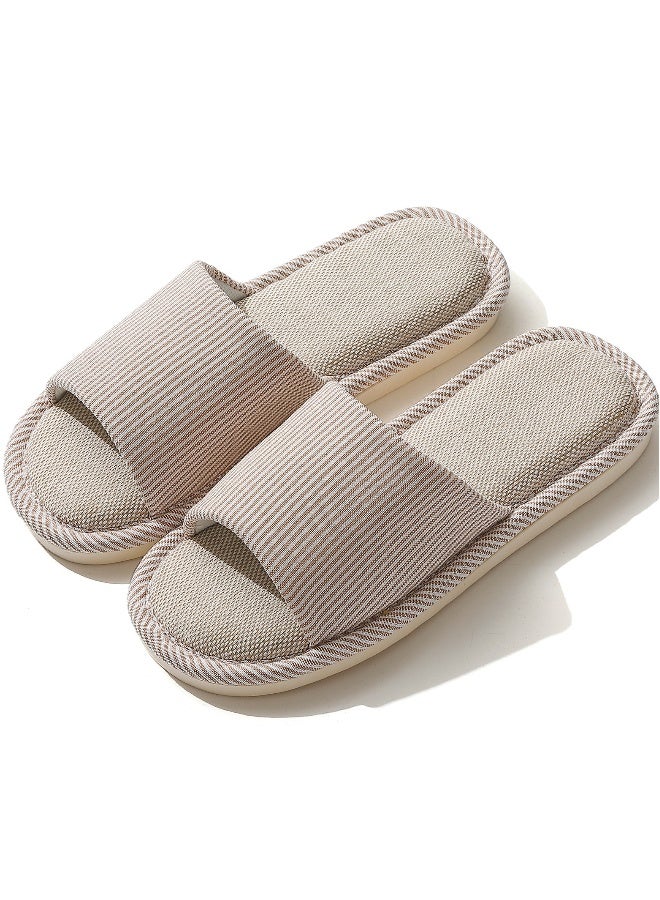 Slippers for Women Men Linen Slippers Open Toe House Shoes Summer Sandals for Indoor Outdoor(Khaki 38/39) - Image 1