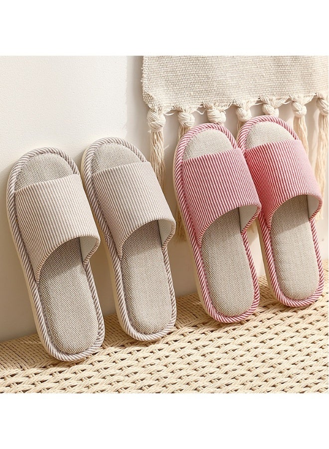 Slippers for Women Men Linen Slippers Open Toe House Shoes Summer Sandals for Indoor Outdoor(Khaki 38/39) - Image 3