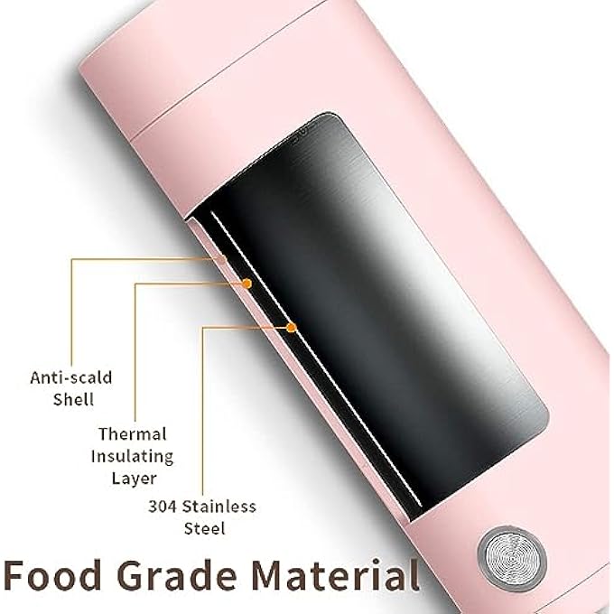 MAKINGTEC Portable Electric Kettle 400Ml Travel Tea Kettle With NonStick Coating Double Wall Water Boiler Bottle Insulated Coffee Thermos Mug Fast Boil And Auto Shut Off Hot Water Heater Pink - Image 5