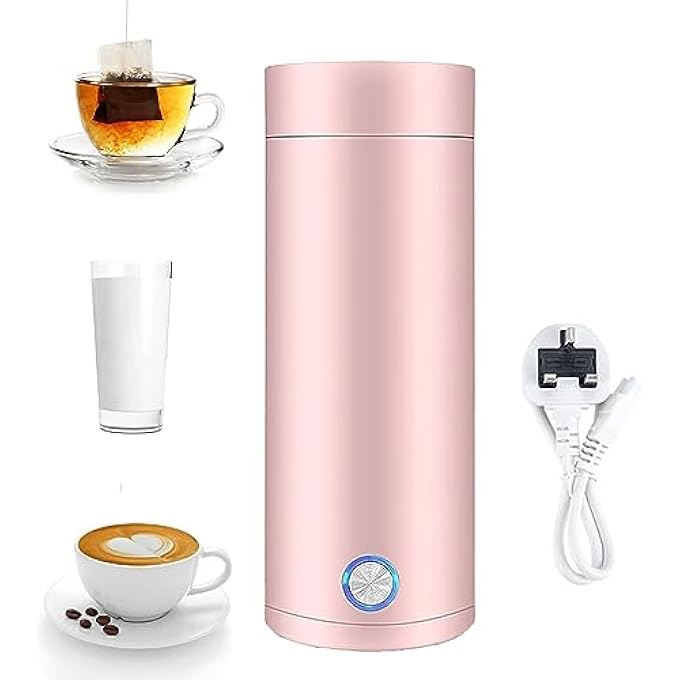 MAKINGTEC Portable Electric Kettle 400Ml Travel Tea Kettle With NonStick Coating Double Wall Water Boiler Bottle Insulated Coffee Thermos Mug Fast Boil And Auto Shut Off Hot Water Heater Pink - Image 2