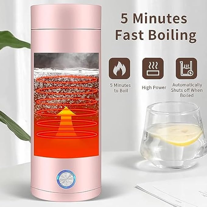 MAKINGTEC Portable Electric Kettle 400Ml Travel Tea Kettle With NonStick Coating Double Wall Water Boiler Bottle Insulated Coffee Thermos Mug Fast Boil And Auto Shut Off Hot Water Heater Pink - Image 3