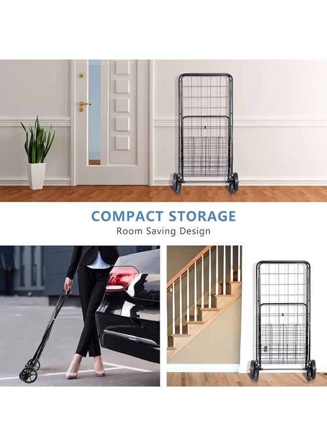 DUNISO Folding Shopping Cart with Wheels and Double Basket, Grocery Multipurpose Cart, Compact, Suitable for Shopping Laundry, Garden, Grocery, Travel, Black, 118L  - Image 5