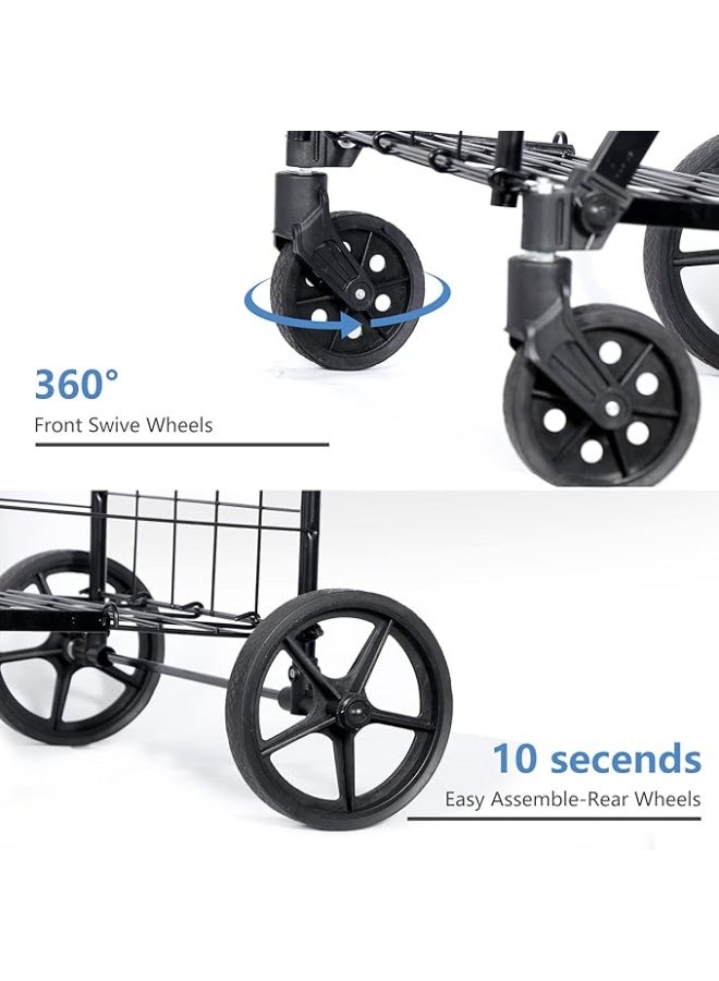 DUNISO Folding Shopping Cart with Wheels and Double Basket, Grocery Multipurpose Cart, Compact, Suitable for Shopping Laundry, Garden, Grocery, Travel, Black, 118L  - Image 3
