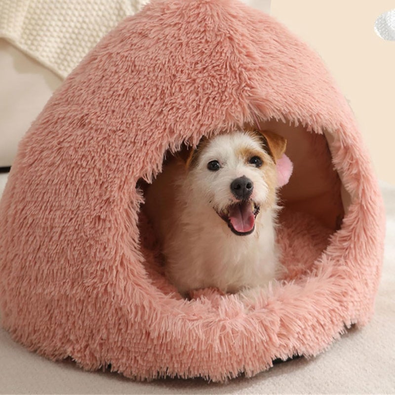 Furry Cats Cave Bed Plush Nonslip Bottom Half Enclosed Antistress for Indoor Home Use Small Dog Resting Sleep House Bed - Image 3