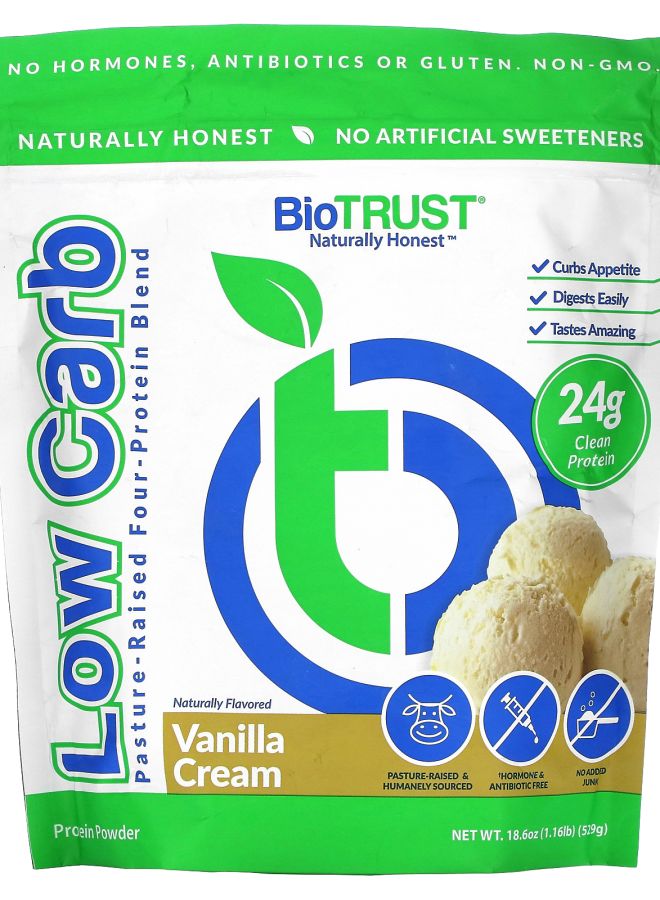 BioTrust Low Carb Pasture-Raised Four-Protein Blend Vanilla Cream 1.16 lb (529 g)