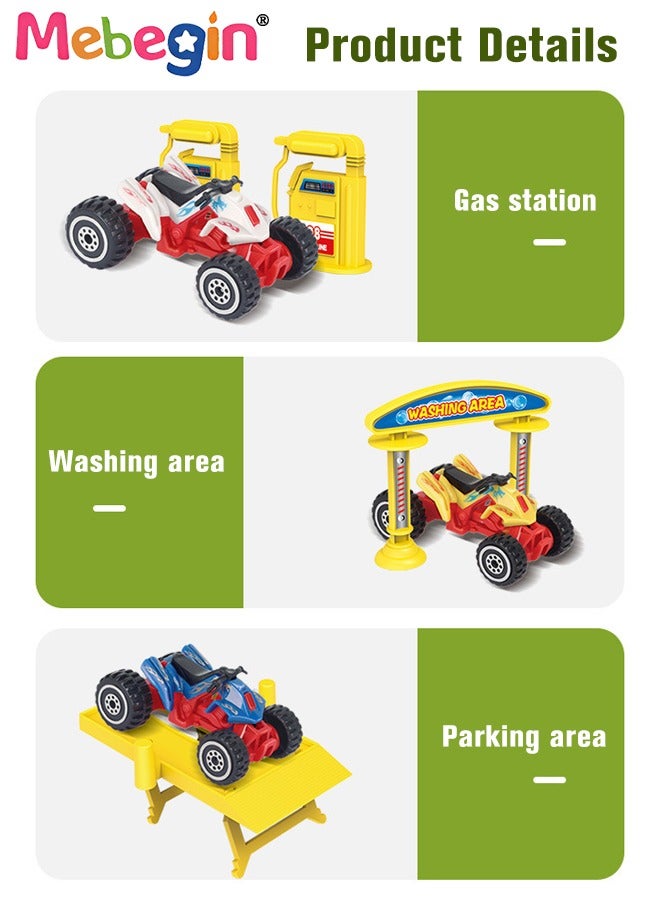 MEBEGIN 71PCS Track Series, Dinosaur Parking Lot Set with 2 Mini Cars, 3 Different Dinosaurs and 1 Helicopter, 4-tier Rail Track Toy Playset with Traffic Signs, DIY Tracks Toy, Ideal Gift for Kids Aged 3+ - Image 4