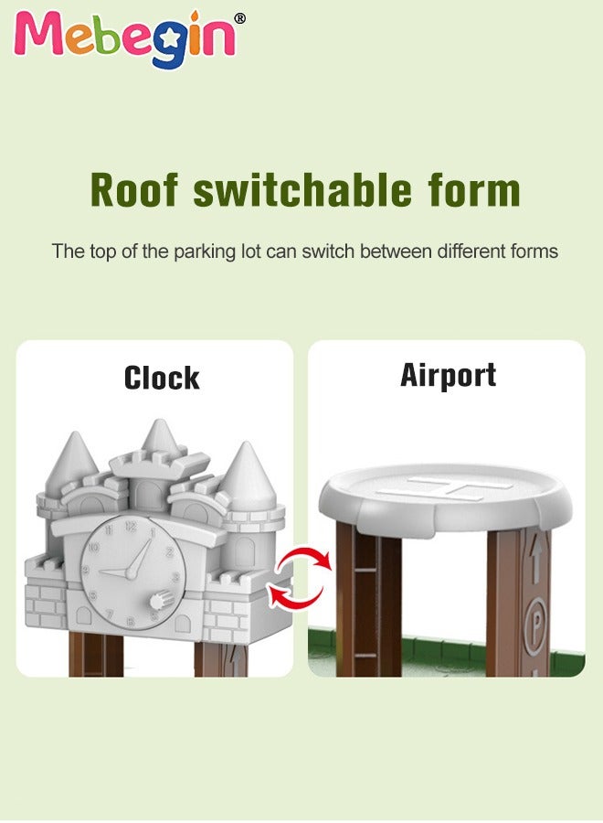 MEBEGIN 71PCS Track Series, Dinosaur Parking Lot Set with 2 Mini Cars, 3 Different Dinosaurs and 1 Helicopter, 4-tier Rail Track Toy Playset with Traffic Signs, DIY Tracks Toy, Ideal Gift for Kids Aged 3+ - Image 5