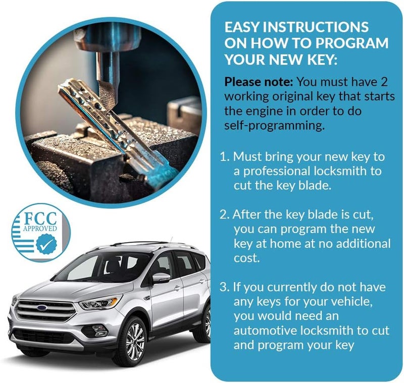 Keyless2Go Replacement for 2 New Uncut Keyless Remote Head Key Fob for Ford Vehicles - Image 5