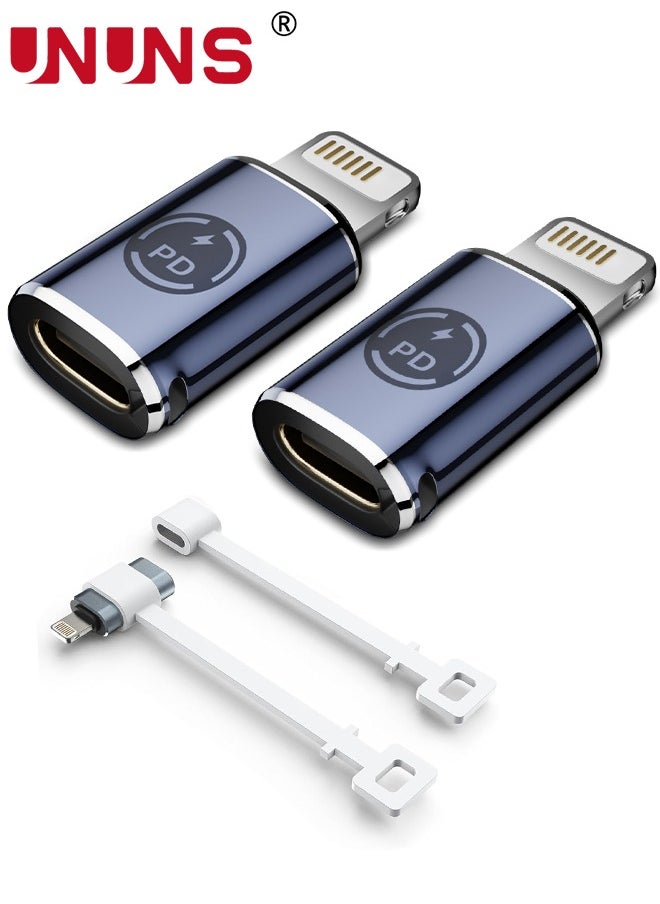UNUNS - 2 Pack Type C Female To Lightning Male Adapter,27W PD Fast Charge Converter,Compatible With iPhone/iPad/iPod/AirPods,Support Data Transfer Charging,With Rubber Anti-Lost Holder - Image 1