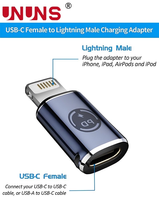 UNUNS - 2 Pack Type C Female To Lightning Male Adapter,27W PD Fast Charge Converter,Compatible With iPhone/iPad/iPod/AirPods,Support Data Transfer Charging,With Rubber Anti-Lost Holder - Image 1
