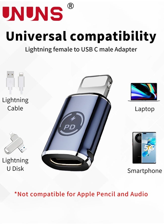 UNUNS - 2 Pack Type C Female To Lightning Male Adapter,27W PD Fast Charge Converter,Compatible With iPhone/iPad/iPod/AirPods,Support Data Transfer Charging,With Rubber Anti-Lost Holder - Image 1
