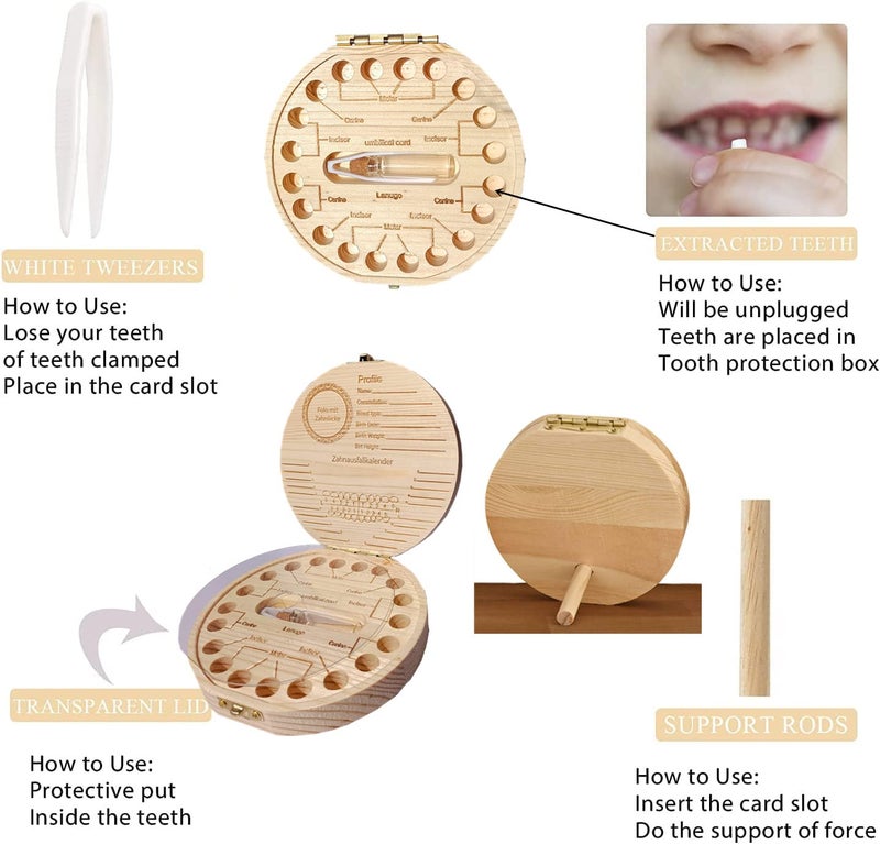 ANWOLA Baby Tooth Keepsake Box,Tooth Fairy Box,Wooden Tooth Box ,Baby Keepsake Storage Box,Tooth Saver,Tooth Holder for Kids Teeth,Tooth Boxes for Lost Teeth for Kids,Newborn Baby Birthday and Shower Gift - Image 2