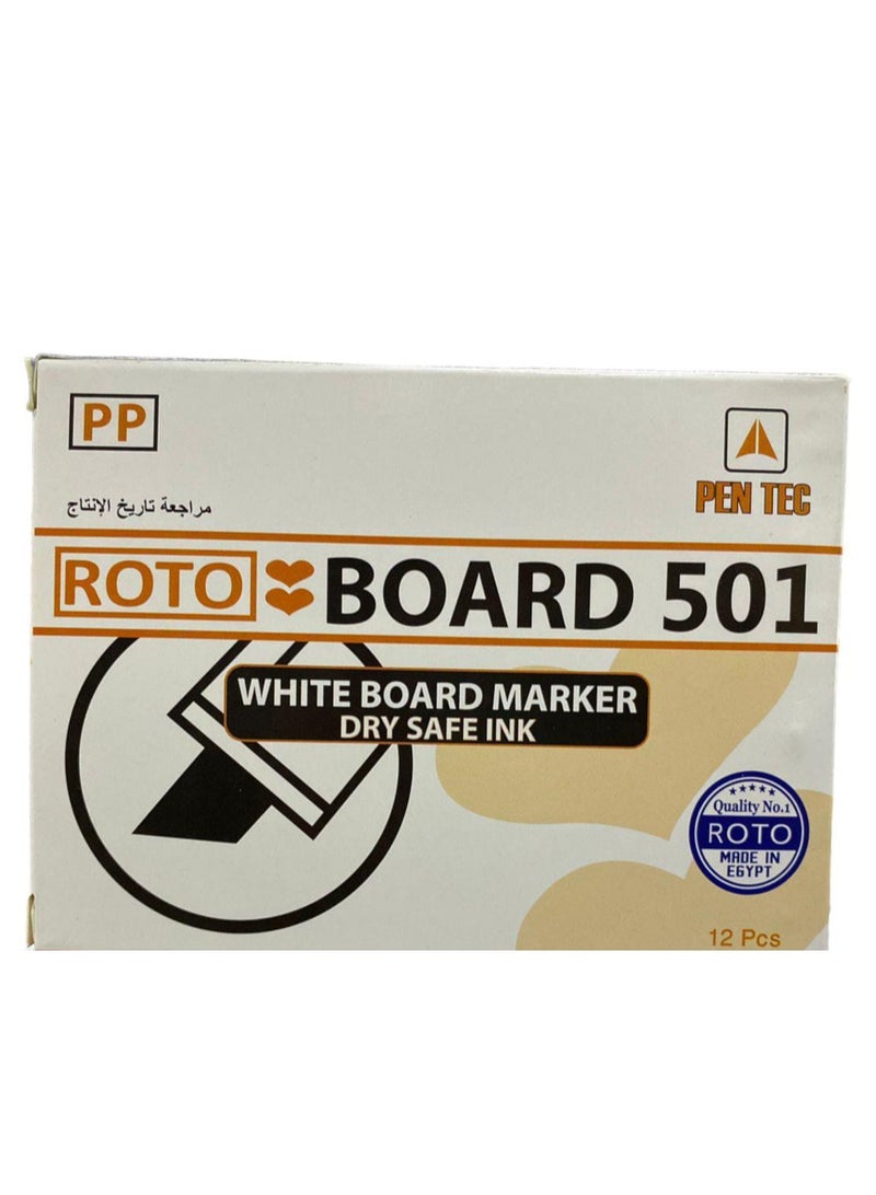روتو مجموعة اقلام ماركر بورد 501 للسبورة البيضاء من روتو، 12 قلم، اسود - Image 2
