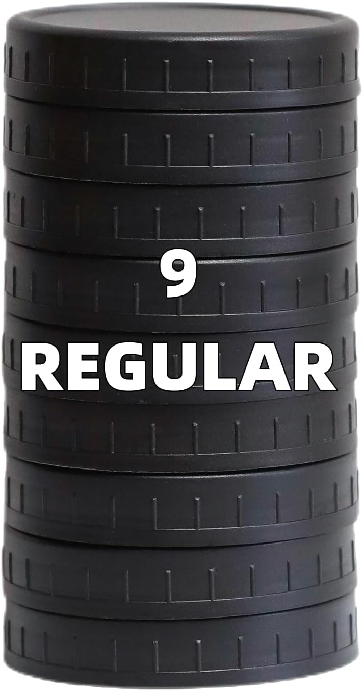 Bedgeta 9 Black Plastic Regular Mouth Mason Jar Lids with Silicone Ring,Thickened Leak-proof Lids Fit Ball,Kerr and More, 70mm(Black) - Image 1