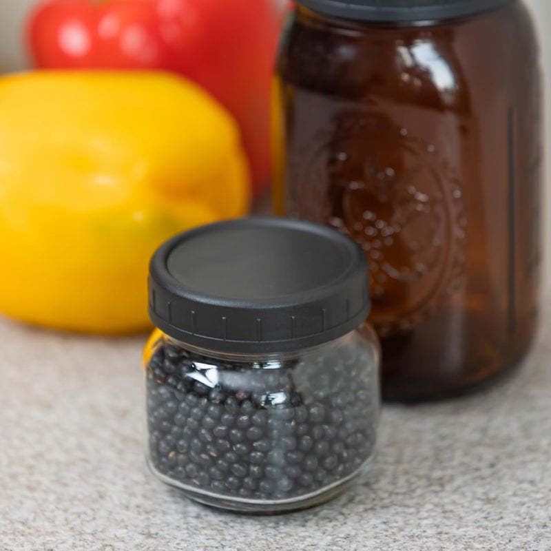 Bedgeta 9 Black Plastic Regular Mouth Mason Jar Lids with Silicone Ring,Thickened Leak-proof Lids Fit Ball,Kerr and More, 70mm(Black) - Image 5