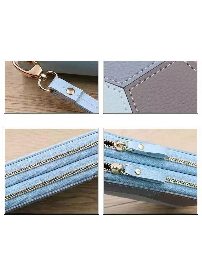 Alexvyan محفظة أليكسفيان طويلة ذات قسمين مع جيب إضافي بسحاب أزرق للنساء والفتيات بسعة كبيرة من جلد PU، حقيبة يد نسائية - Image 5